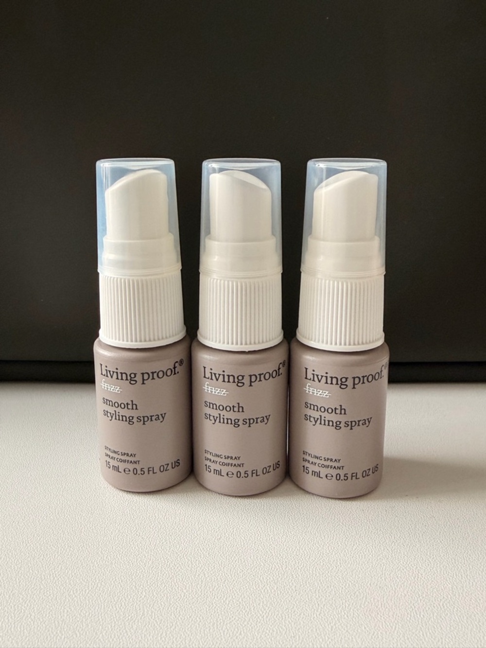 Living Proof No Frizz Smooth Styling Spray — 15ml each travel size (3 Pack)